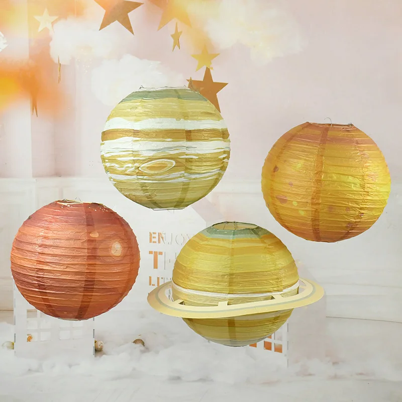 Eight Planets Foldable Starry Paper Lanterns Outer Space Kids Birthday Party Decor Paper Ball Lampion Hanging Galaxy Lanterns