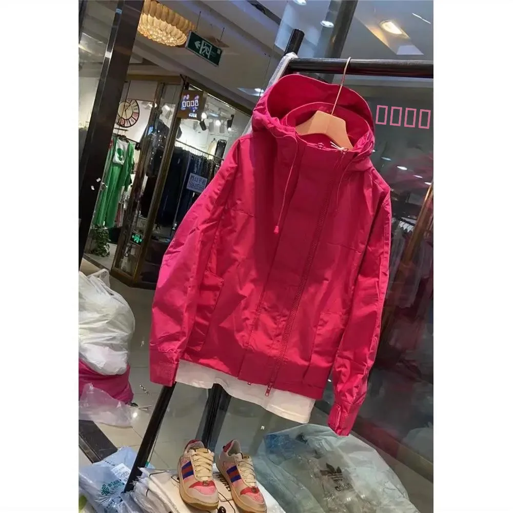 여성용 후드 더블 지퍼 오픈 카디건 작업복 재킷 윈드브레이커 긴 소매 레귤러 핏 폴리에스터 섬유 봄 외투