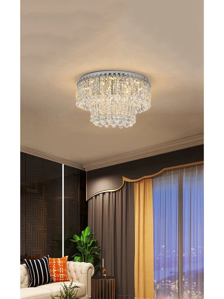 New Design Living Room Crystal Ceiling Light Modern Simple Stainless Steel Chrome Colour Luxury Villa Bedroom K9 Crystal Light
