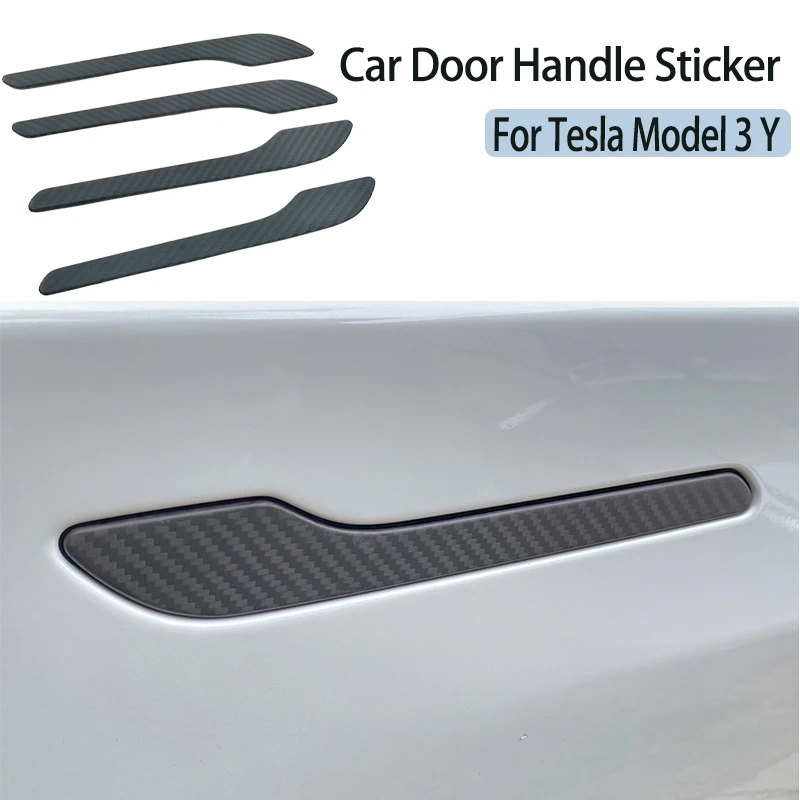 

4pcs Car Door Handle Sticker For Tesla Model 3 Y 2017 - 2022 Door Wrap Cover Paste Model3 Model Y Accessories Carbon Fiber