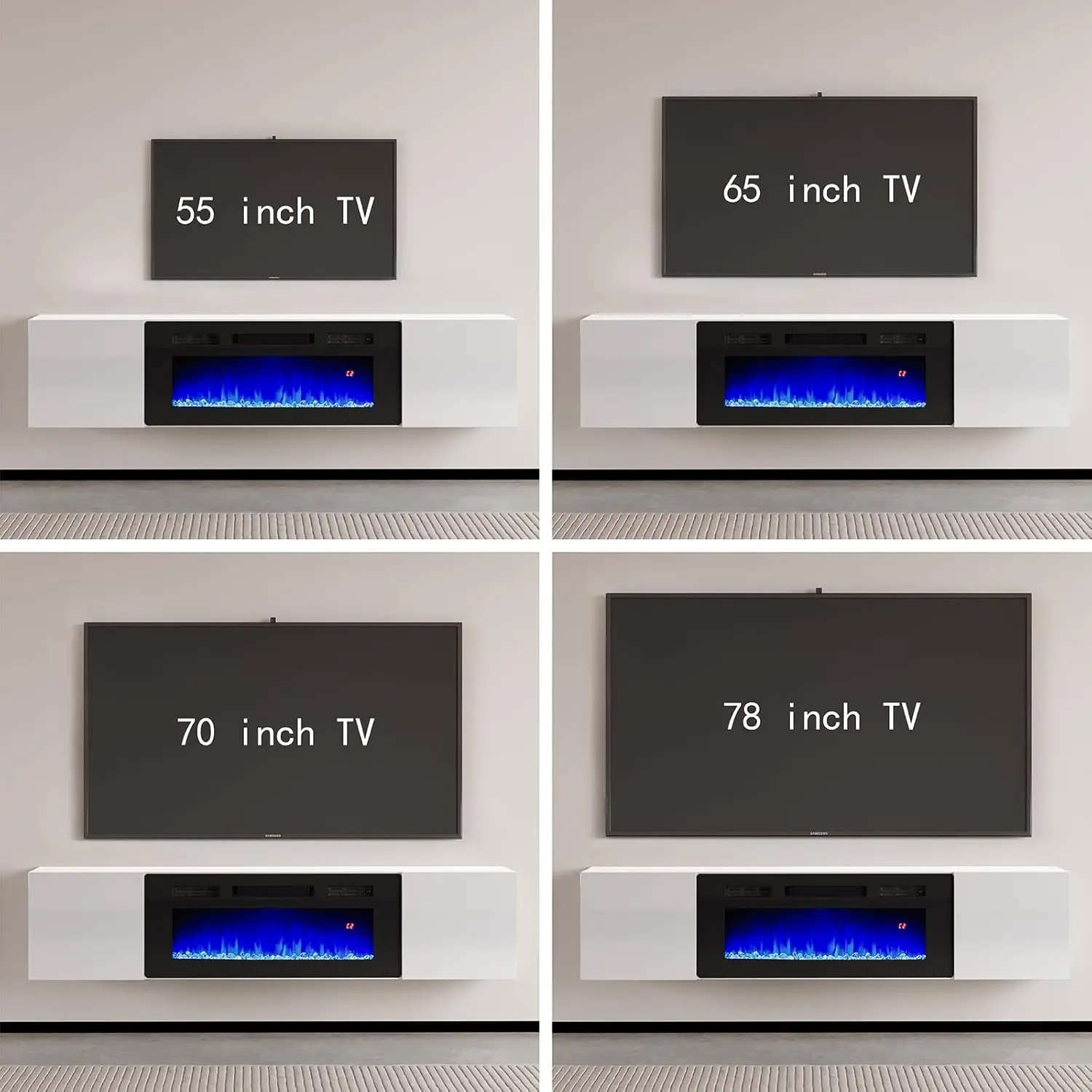 AMERLIFE sandaran TV apung, dudukan televisi dengan perapian elektrik 36 inci, perapian listrik hasil akhir kilau tinggi, pusat hiburan perapian terpasang di dinding dengan Stora