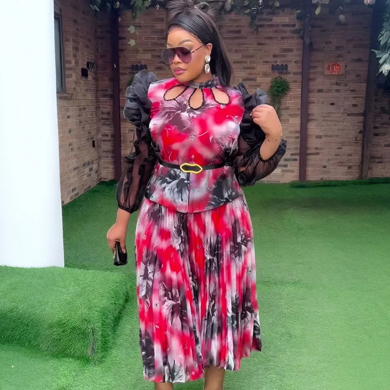 الملابس الأفريقية للنساء 2 قطعة مجموعات بلوزات والتنانير الدعاوى Dashiki أنقرة تركيا وتتسابق ثوب حجم كبير فساتين حفلات الزفاف