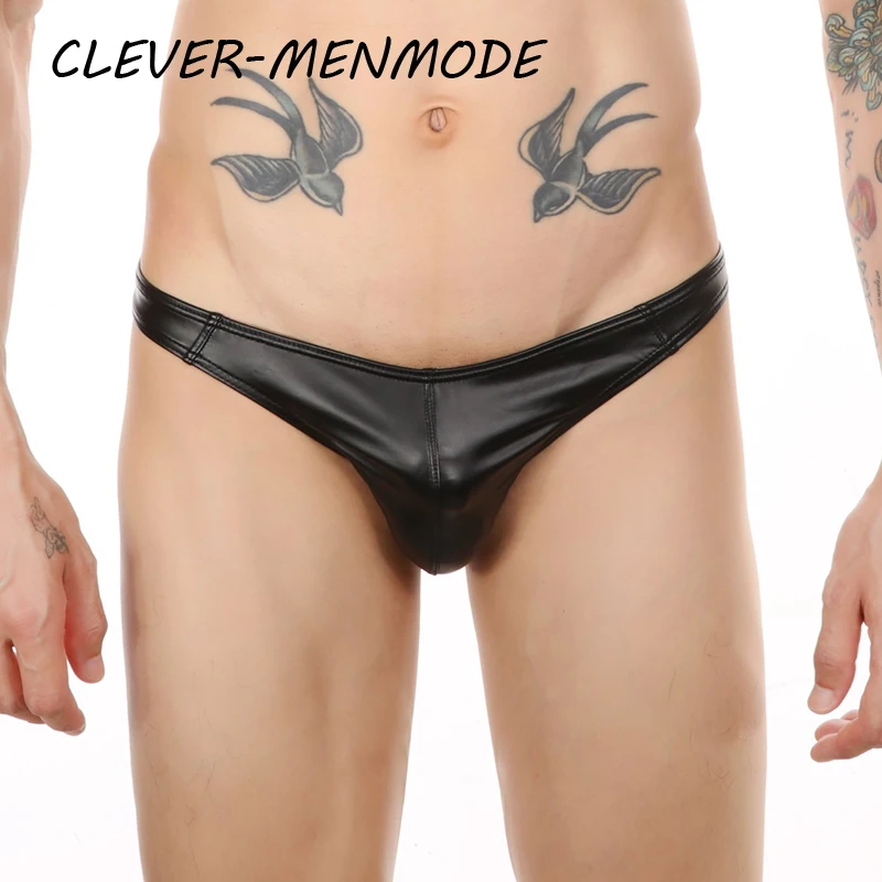 

Men's Sexy Faux Leather G-String U Convex Pouch Thong Jockstrap Low Rise PU Tight Panties Patent Leather Traceless Lingerie