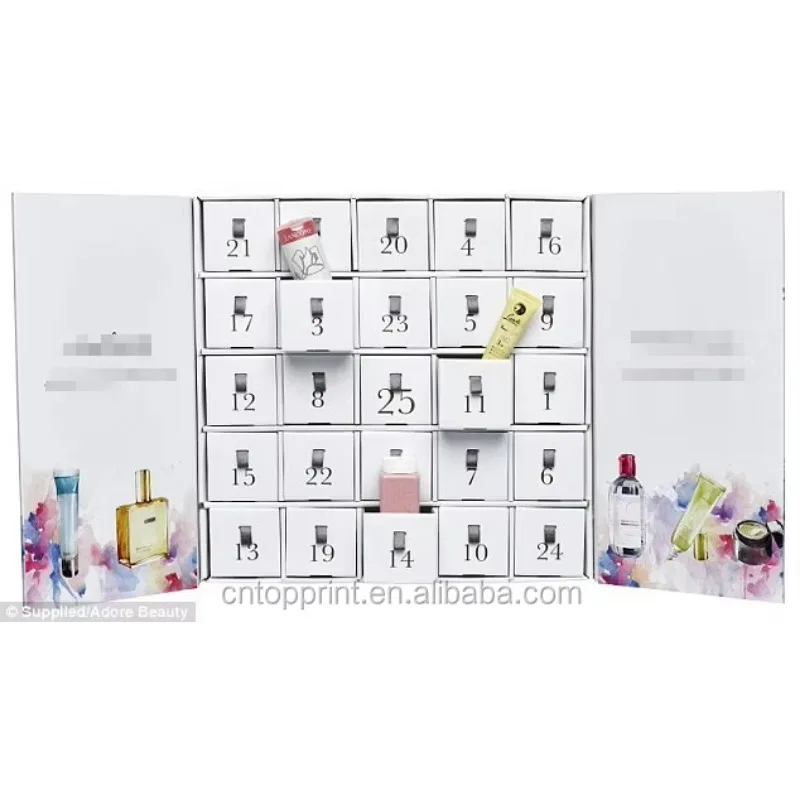 Customization.Adventskalender-Papierbox mit 24 Schubladen und Kunststoffschale