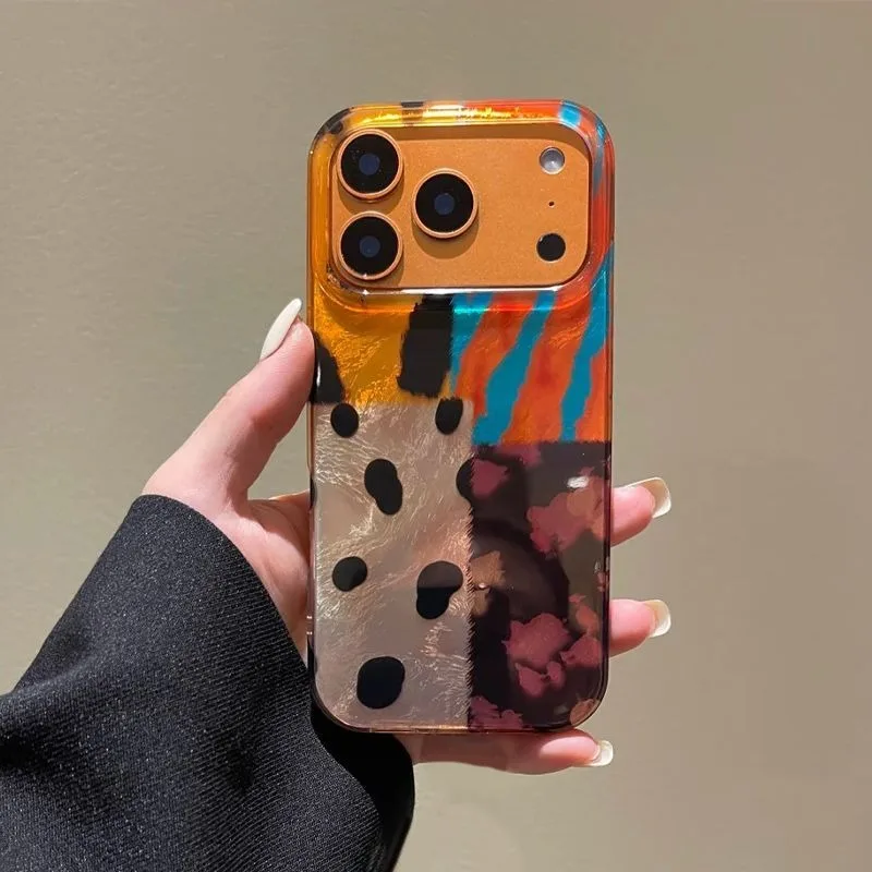 Retro four-color leopard pattern stitching phone case for IPhone 17 17pro 16 16pro 16promax 15 15promax 14 14pro 13 13pro 12