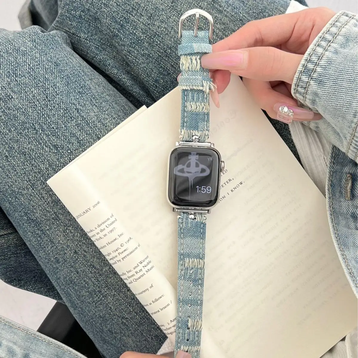 Cool Punk Tassel Denim Leather Band For iWatch Ultra 8 7 6 5 4 SE Y2k Girl Bracelet Strap For Apple Watch 41mm 40mm 45mm 38mm 49