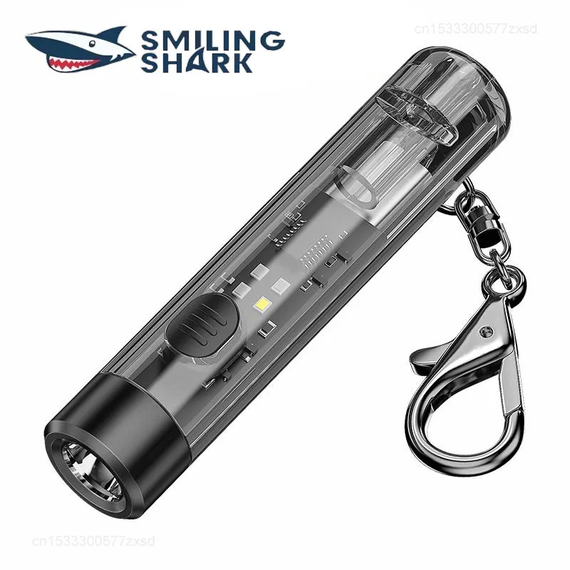 Smiling Shark TIP-0020 Keychain Flashlight Rechargeable LED Light Waterproof Torch Lamp Multifunction Warning Camping Flashlight