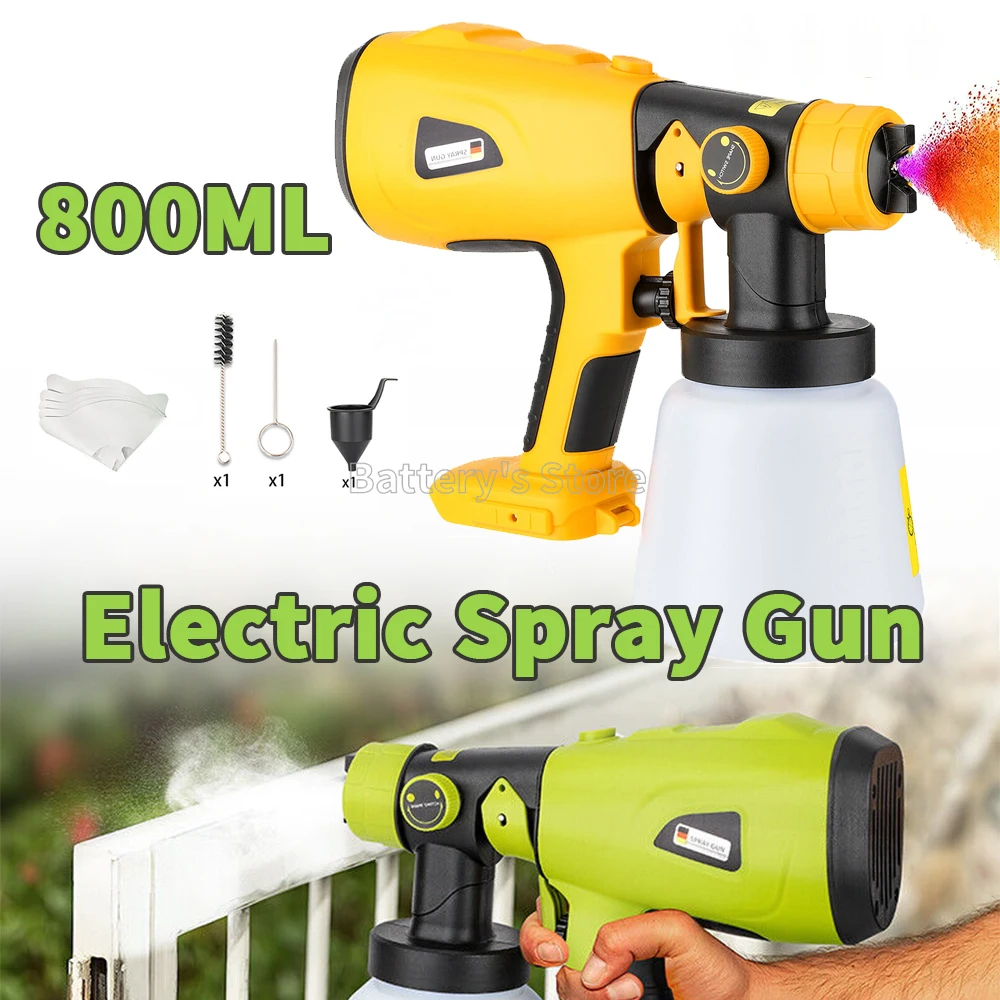 

800ML Electric Spray Gun Cordless Paint Sprayer Coating Airbrush Compatible For Makita Bosch DeWalt Milwaukee Ryobi 18V Battery