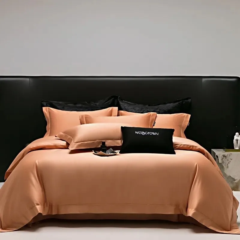 

1000TC Cotton Solid Color Orange Silver Simple Bedding Texture Silky Luxury Soft Comfy Durable Duvet Cover Bed Sheet Pillowcases