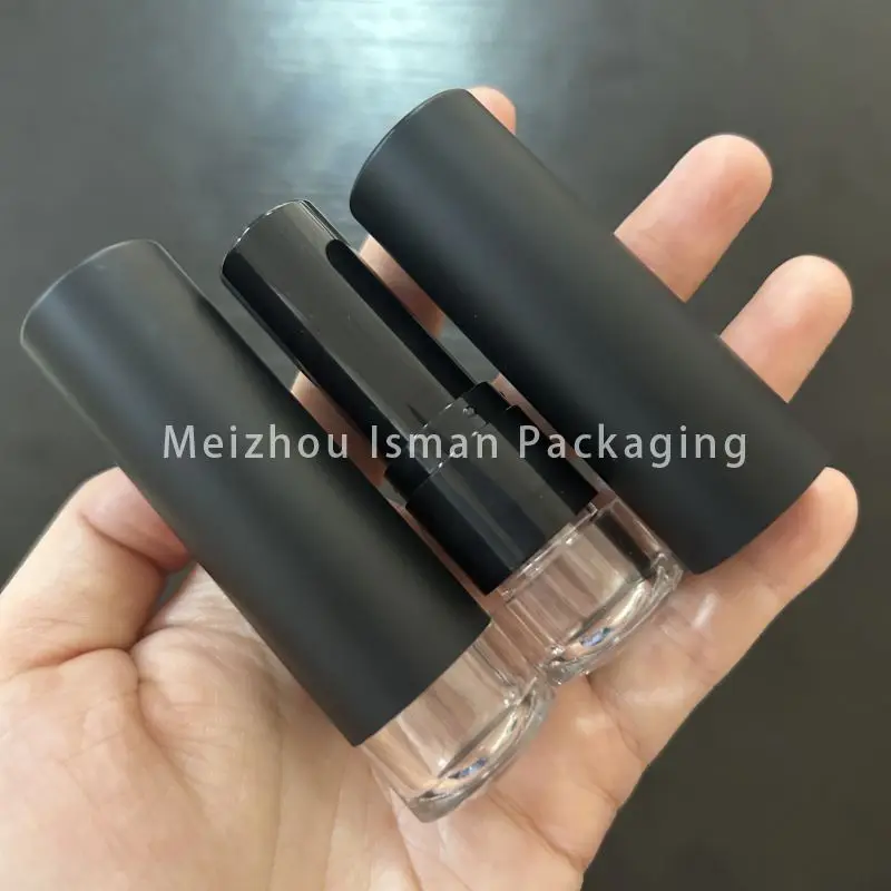 50Pcs Popular Round D12.1MM Black Lipstick Packaging Empty Cosmetic Lipstick Container Lip Balm Tube With Clear Bottom