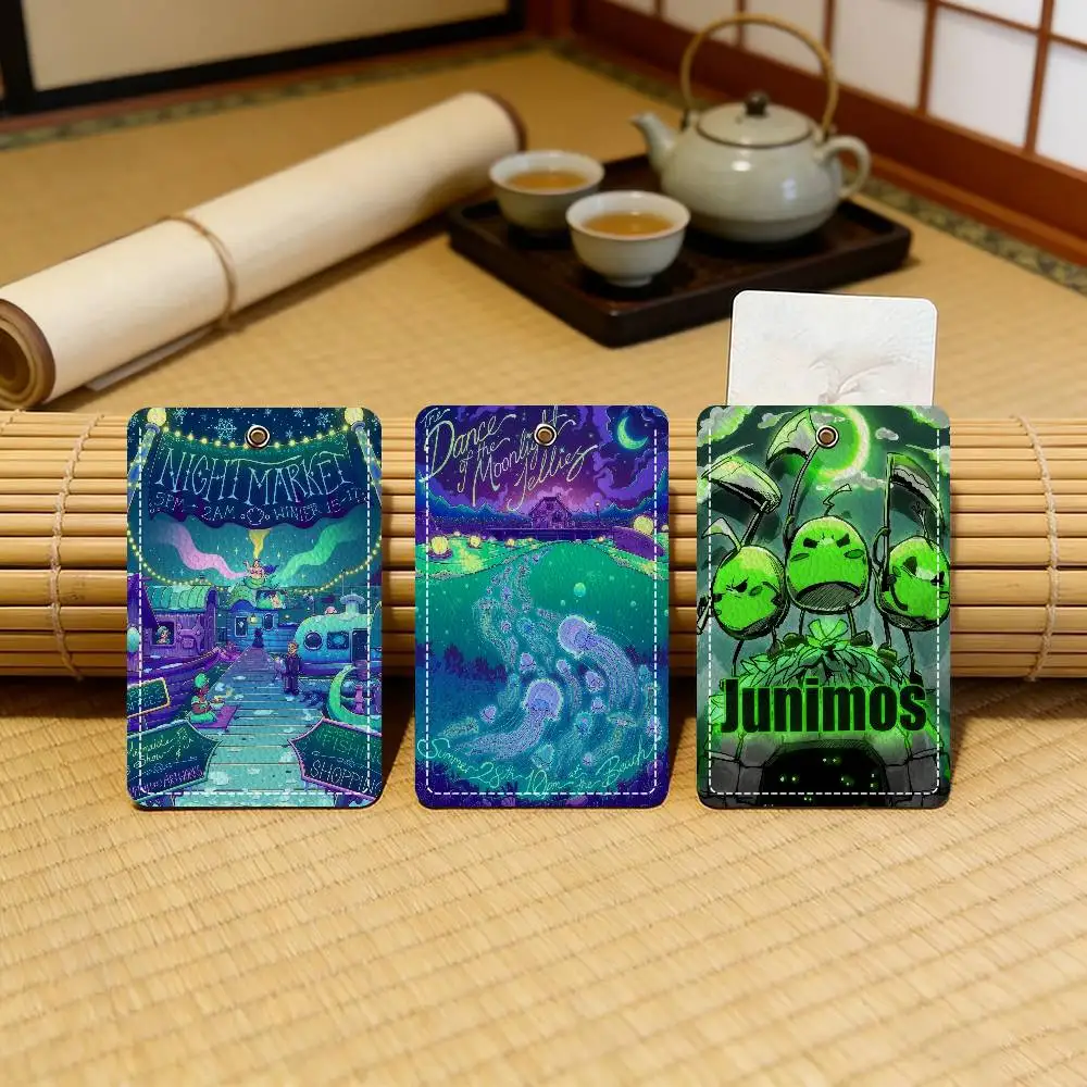 

Video Game Stardew Valley Leather Card Case Keychain Access Card Pouch with Key Ring for Daily Carry