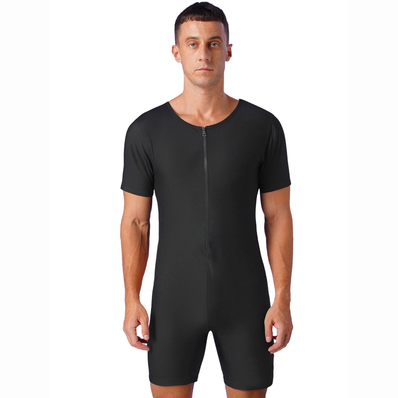 Men One Piece Short Sleeves Short Jumpsuit Trainer Sauna Suit Body Shaper Weight Loss Sweatsuit for Fitness Training Workout