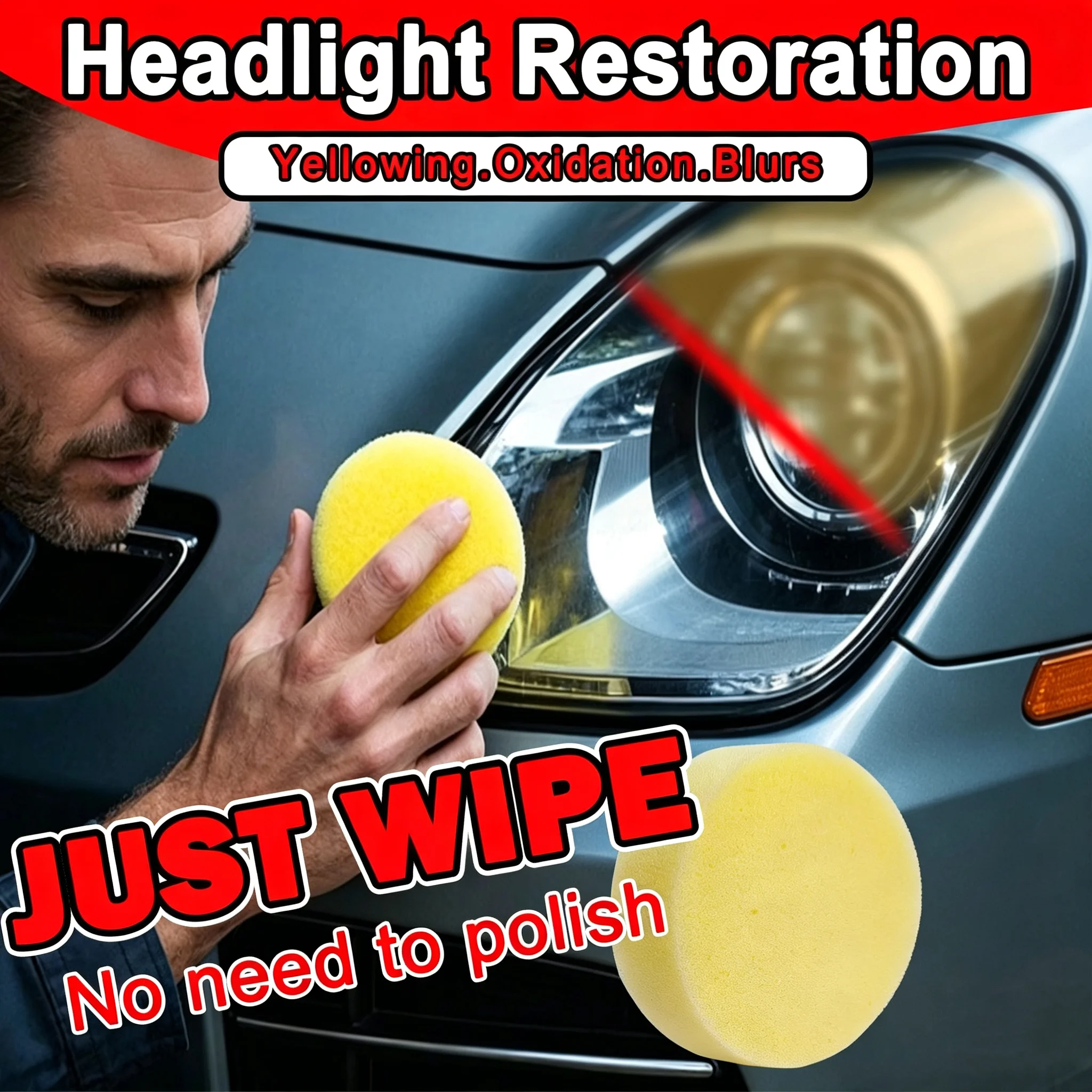 Car Headlight Restoration Cream - Brightens & Cleans Yellowed Lamps, Enhances Visibility
