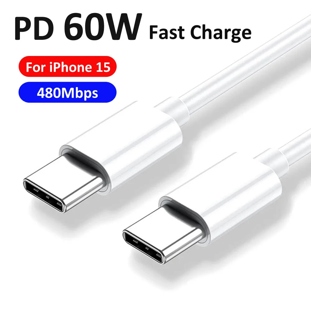 PD 60W Type C to Type C Cable For iPhone 15 Pro Max USB-C Fast Charging OTG Data Cord For Samsung Xiaomi 14 Redmi 13 Oneplus 12