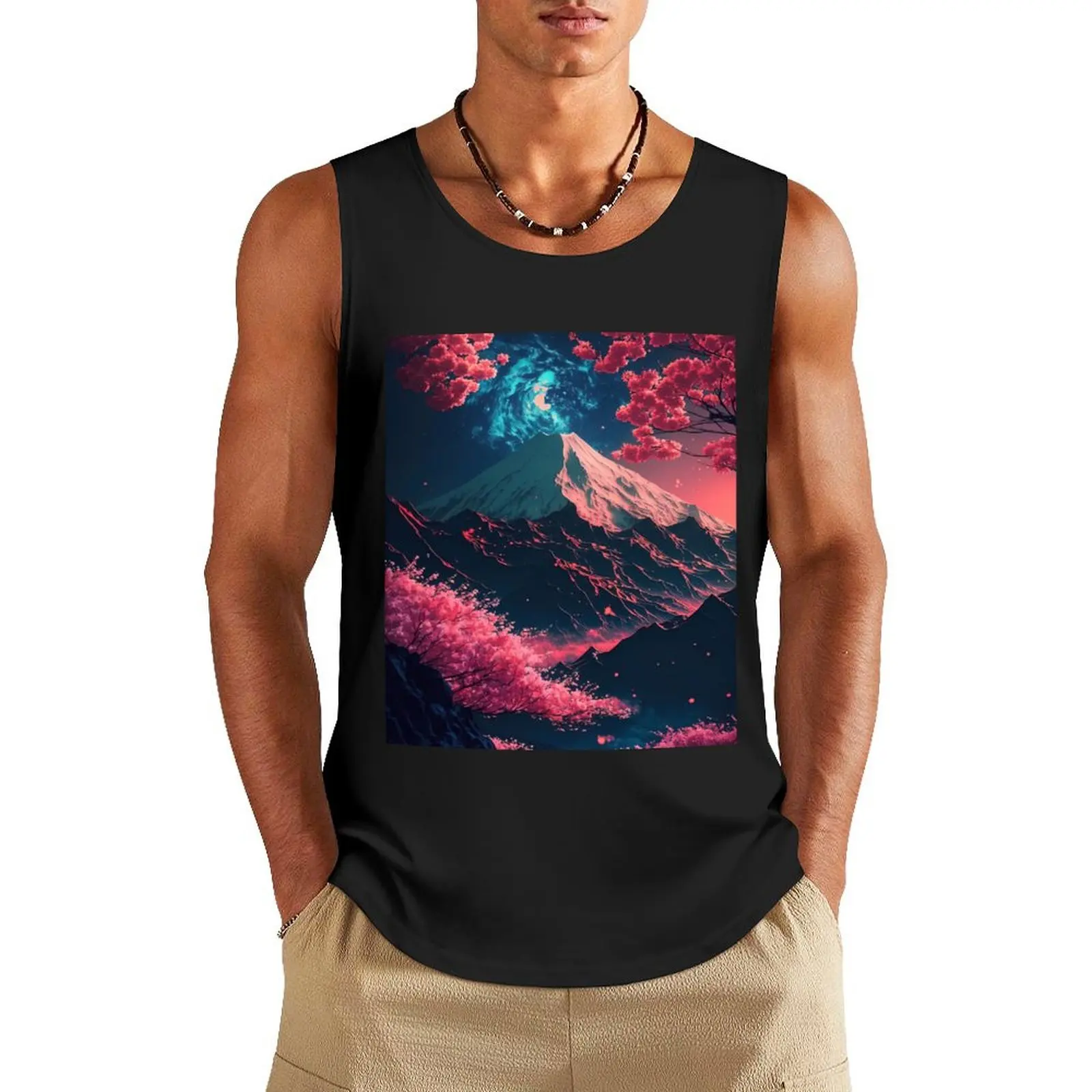 Japanese Nature Neon Bliss Tank Top best selling products Men's summer t-shirt sleeveless t-shirts for men