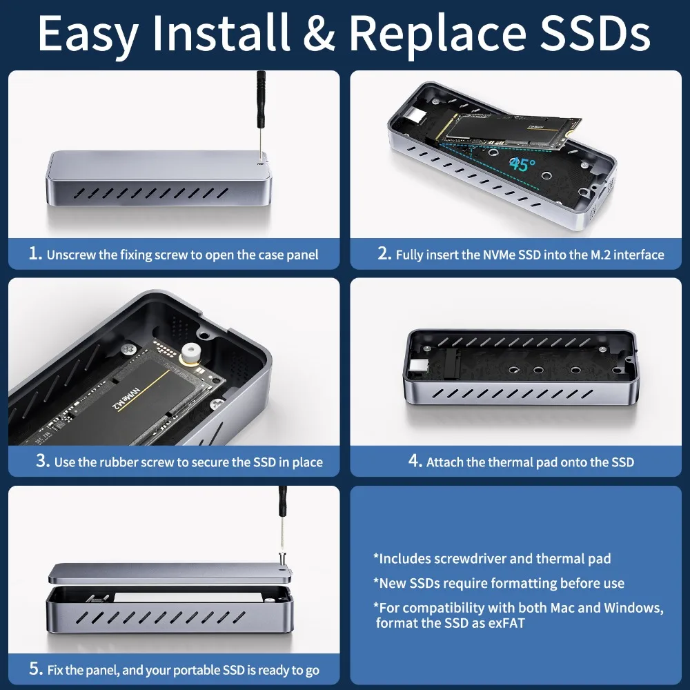 Imagem -03 - Estojo de Disco Rígido de Alumínio Externo Ssk M.2 Nvme Ssd Enclosure Usb 3.2 tipo c 20gbps Adaptador sem Ferramentas para pc