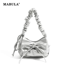 MABULA PU Leather Fashion Women's Pleated Bow Axillary Pouch Crossbody Bag Shoulder Bag Purse Travel Shopping Adjustable Strap