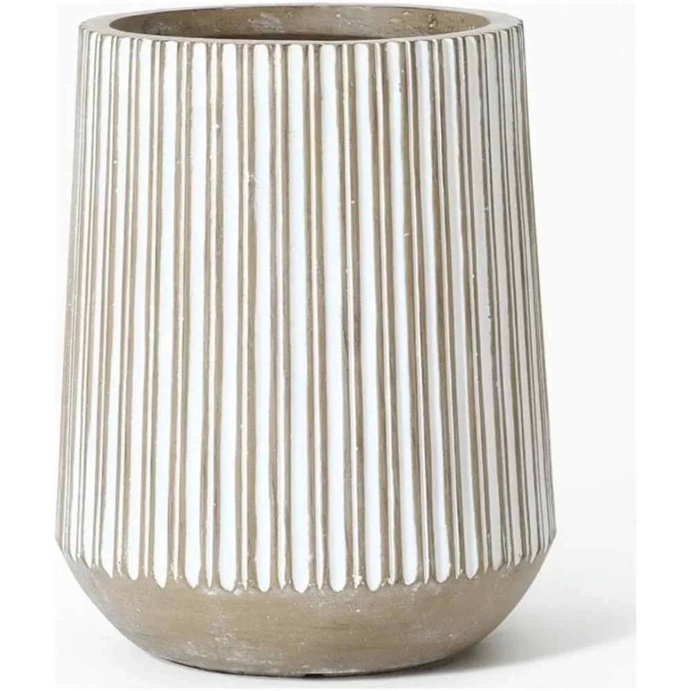 

22" H Tapered Tall Planter, Indoor Outdoor Large Plant Pot with Drainage Hole and Rubber Plug, Modern Striped Flower Pots