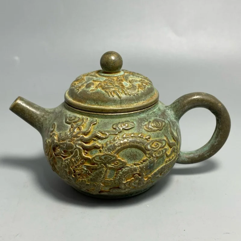 Collection: Bronze Dragon and Phoenix Teapot/Wine Pot, Patinaed, Traditional Home Decor, Tea Ceremony Craft Ornament