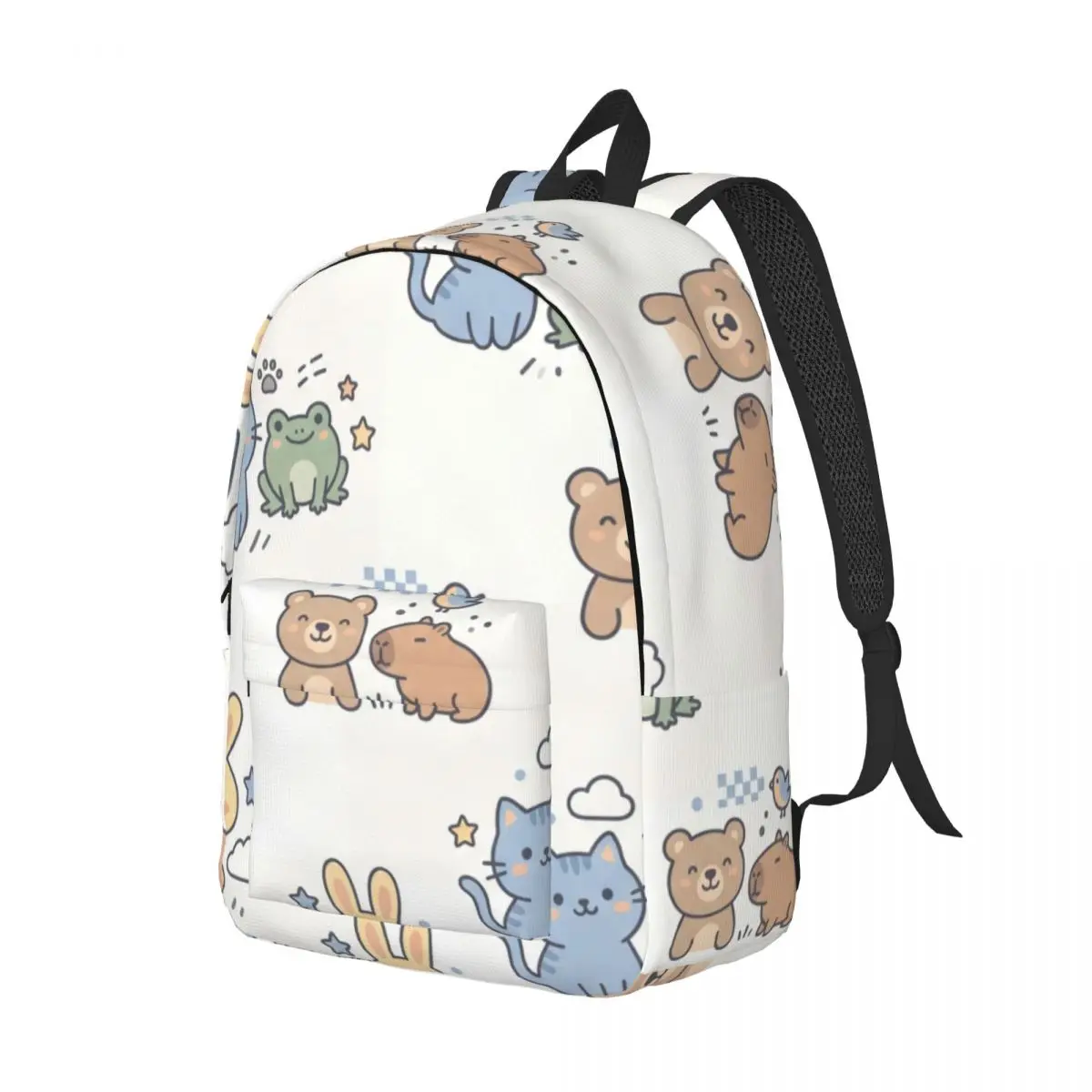 Rabbit Print Backpack Clustered Cat Bunny Bear Frog Cute Kawaii Light Ground Daypack for College Class Weekend Gift Fun Bookbag
