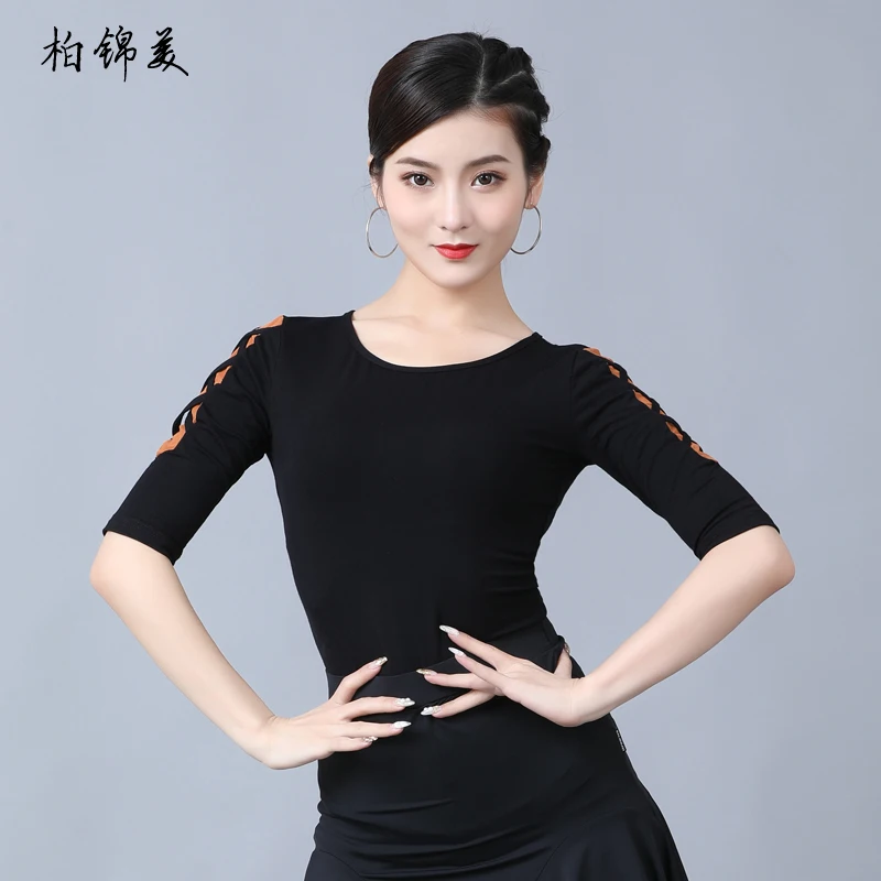 Latin dance shirt female adult new sleeve clothing competition performance modern dance training national standard dance practic