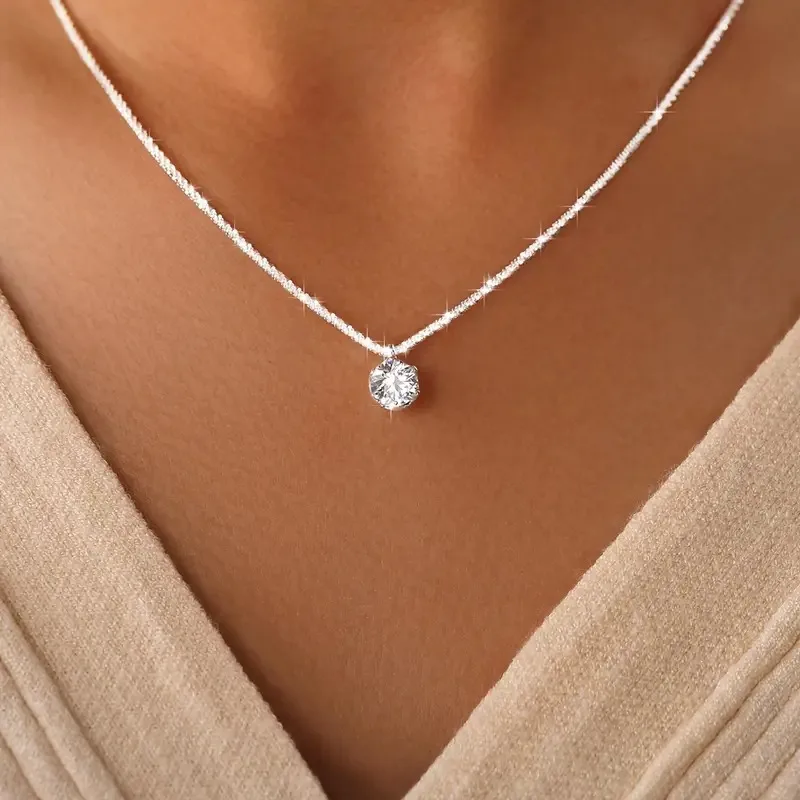 GRA 1CT Sparkling Luxury Moissanite Diamond White Pendant Necklace for Women Real 925 Sterling Silver High Quality Fine Jewelry