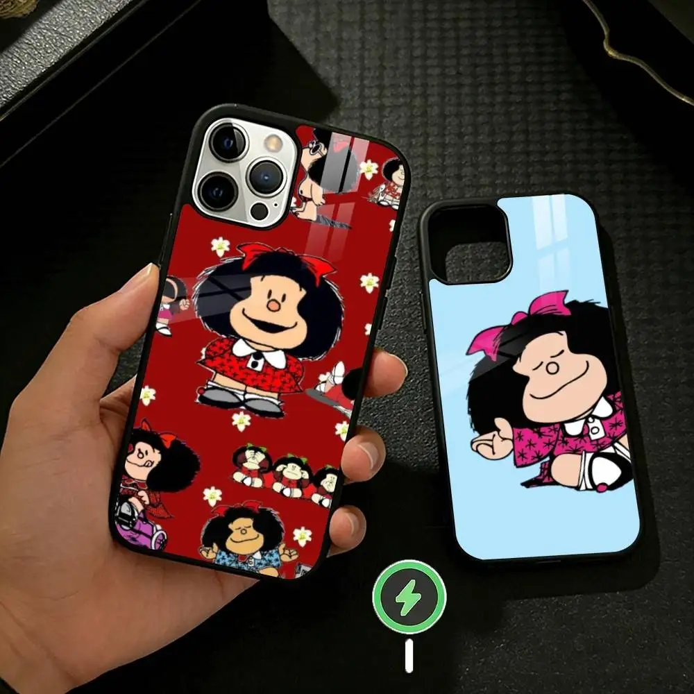 

Hot Mafalda Phone Case For iPhone 17 16 15 14 13 12 Pro Max Plus for Mirror Wireless Magnetic Cover