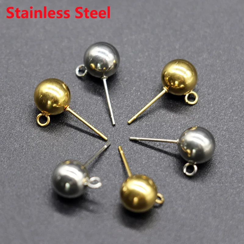 20/50pcs/lot 3 4 5 6MM Stainless Steel Round Ball Earrings Stud Post with Loop for DIY Earring Jewelry Making Findings Wholesale