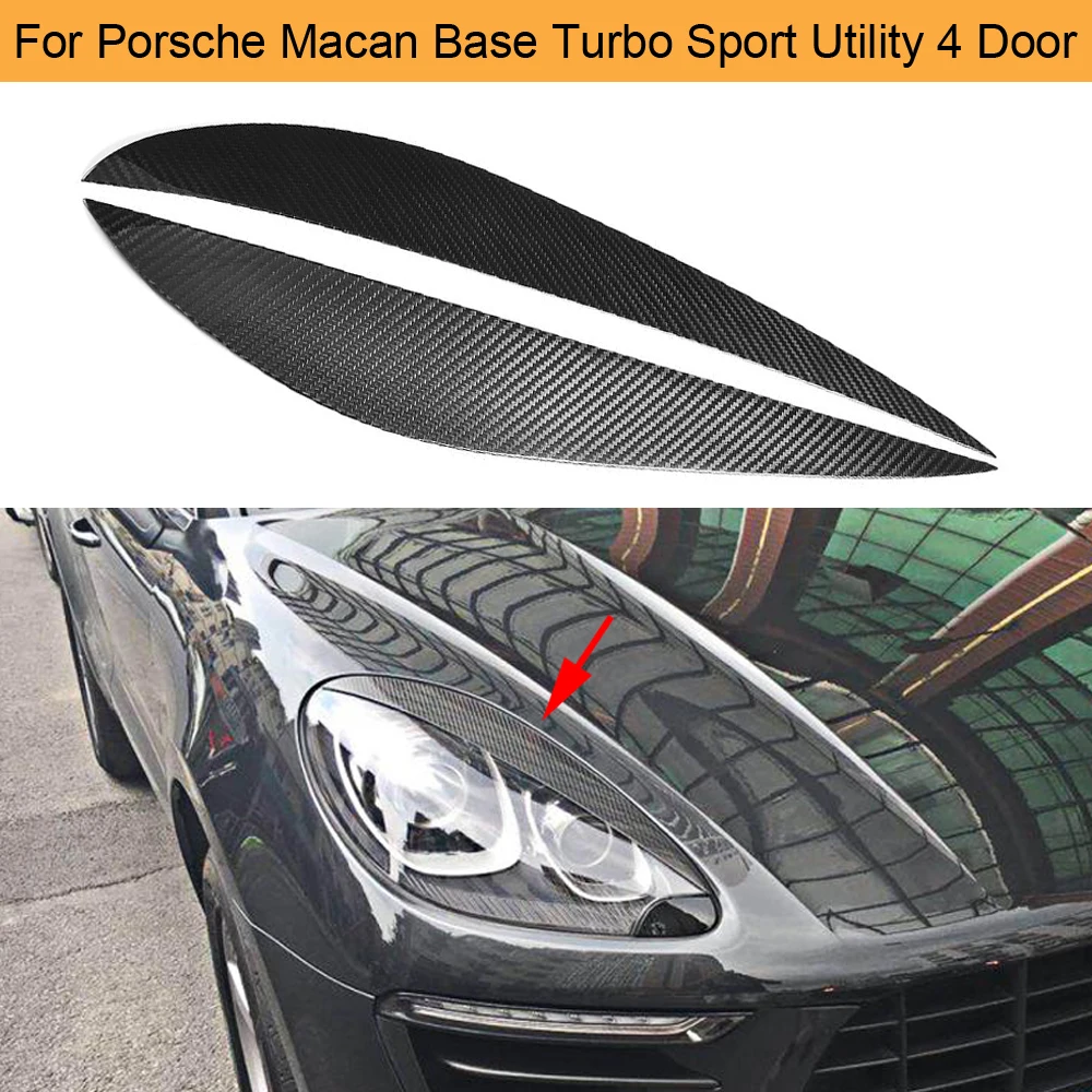 Dry Carbon Front Headlight Eyebrows Eyelids For Porsche Macan Base Turbo Sport Utility 4 Door 2014 2015 2016 2017 2018 Black FRP