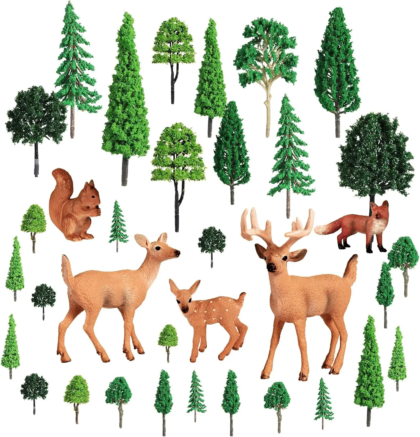 

35Pcs Woodland Animals Figures Model Trees Kit Forest Animal Toys Mixed Miniature Trees Miniature Cake Toppers Christmas Village