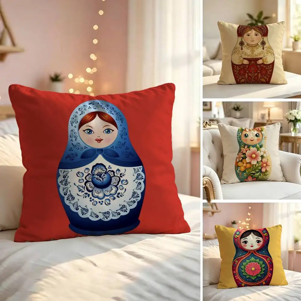 Russian N-Nesting Dolls Pillow Case Sofa Living Room for Bedroom Headboard Backrest Cushion Square Nap Time
