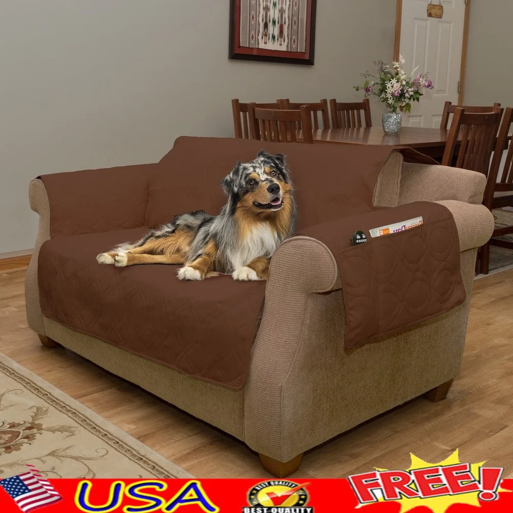 

Waterproof Furniture Cover Love Seat Pet Protector Couch Slipcover Machine Washable with Side Pockets Quilted Polyester