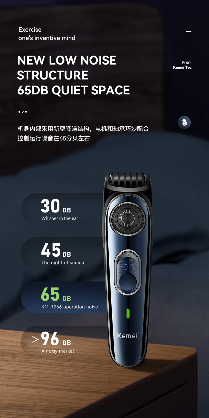 High Quality USB Barber Waterproof Cordless Hair Trimmer Kemei KM-1256 Electric Cordless Professional Hair Clippers