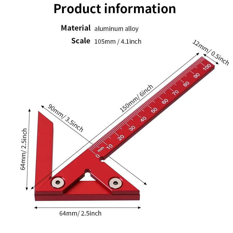 Center Finder Woodworking Square 45/90 Graus Ângulo Direito Line Gauge Alumínio Precisão Carpenter Ruler Measuring Scribe Tool