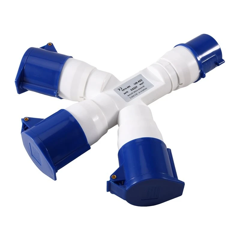 ABVC AC380-415V 32A 3 Pin 3 Way Y-Type IP44 Waterproof Industrial Power Plug Multi-Function Field Adapter