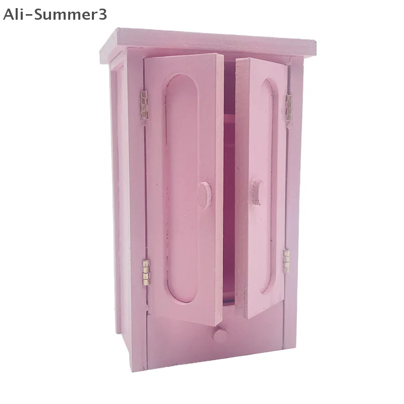 Poppenhuis Slaapkamer Roze Mini Houten Garderobe Model Poppenhuis Miniatuur Meubels Decor DIY Scène Accessoires Speelgoed