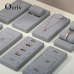 Oirlv Light Grey Microfiber Jewelry Display Set for Earring Ring Necklace Bangle Shop Trays Counter Jewelry Display Props