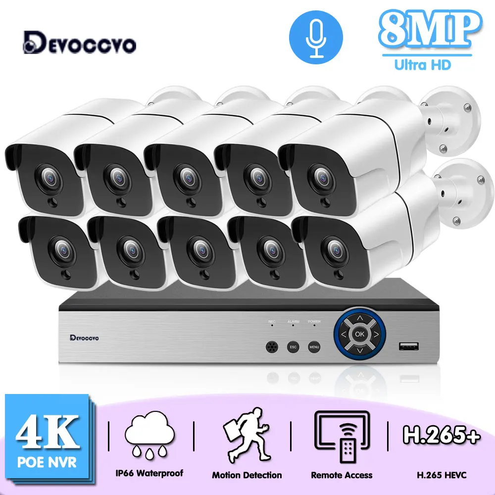 

8CH 4K POE NVR Security Camera System Set Outdoor Waterproof IP Camera Video Surveillance System Kit 8MP XMEYE CCTV NVR Kit 10CH