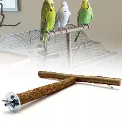 Bird Parrot Cage Toys Training T Shape Perch Grinding Chewing Parakeet Natural Wood Stand Toy