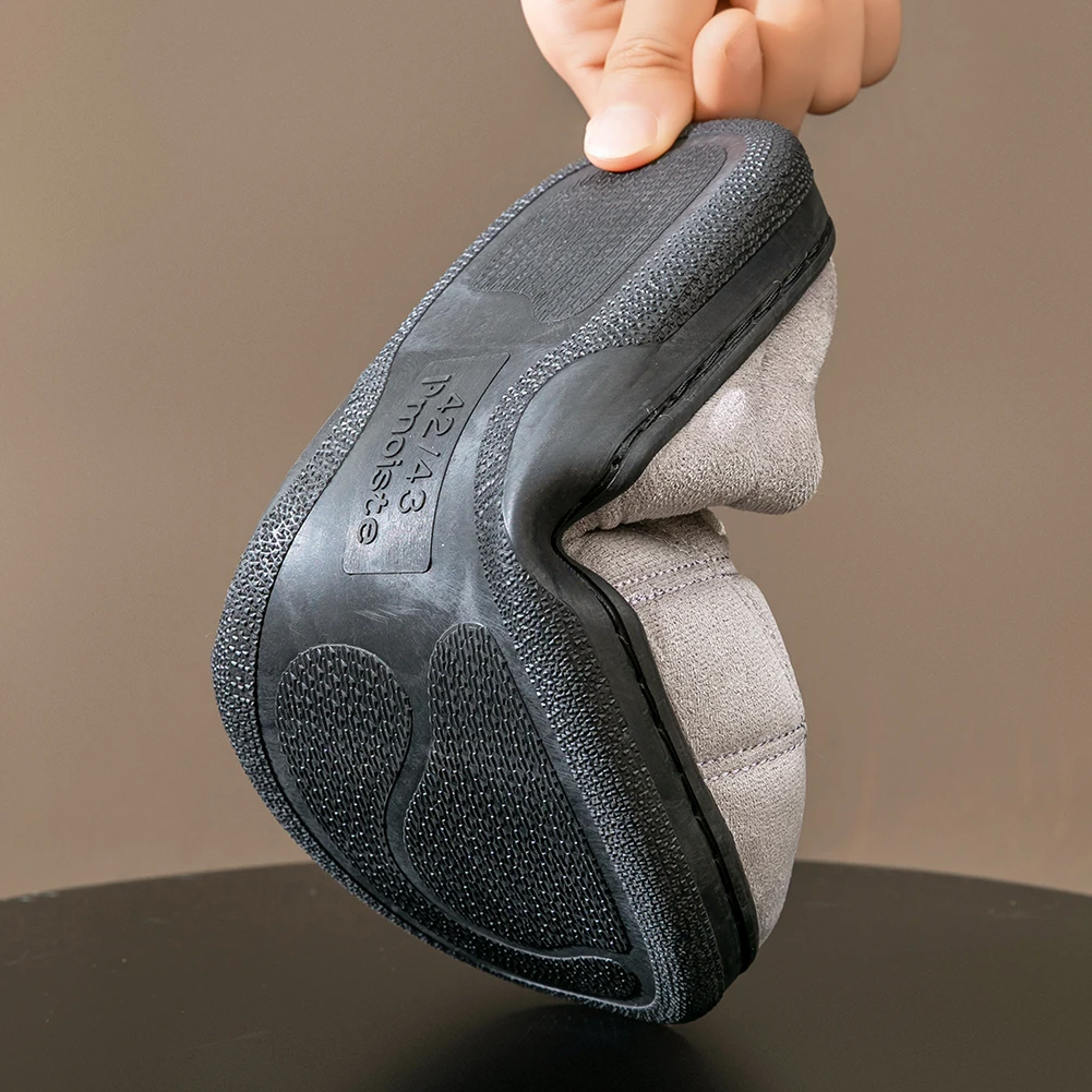 شبشب ذو نعل سميك من جلد الغزال للرجال، نعل TPR من إسفنج الذاكرة، وسادة ناعمة دافئة، تصميم مخطط غير قابل للانزلاق، أحذية منزلية مريحة للاستخدام الداخلي #5