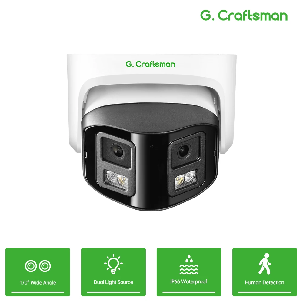 

C, GC, B6D, CCTV, двухобъектив POE, 2 МП + 2 МП, купольное охранное наблюдение, слот для TF-карты, двустороннее аудио, ясное ночное видение G.Craftsman
