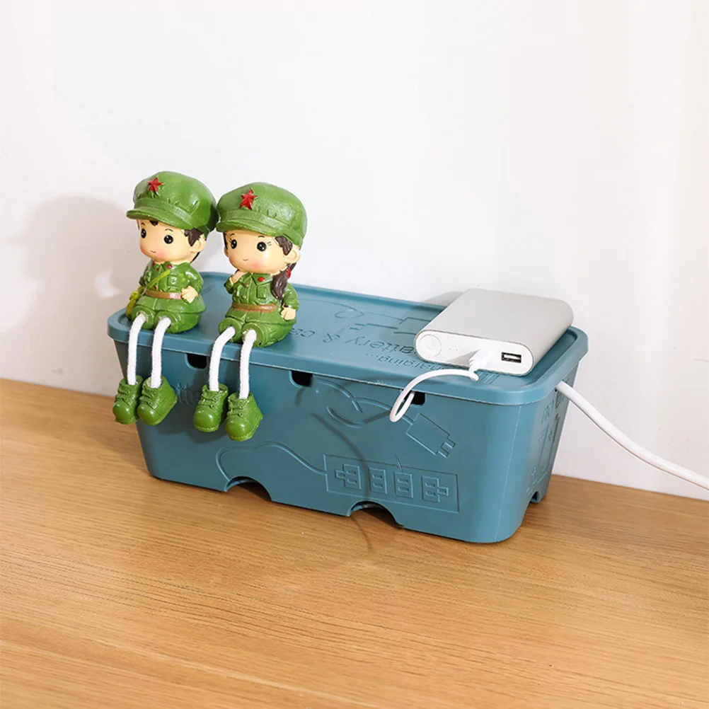 

Power Strip Storage Box Blue Cable Management Case Cord Hider For Home Office School Dustproof Cover Wire Organizer