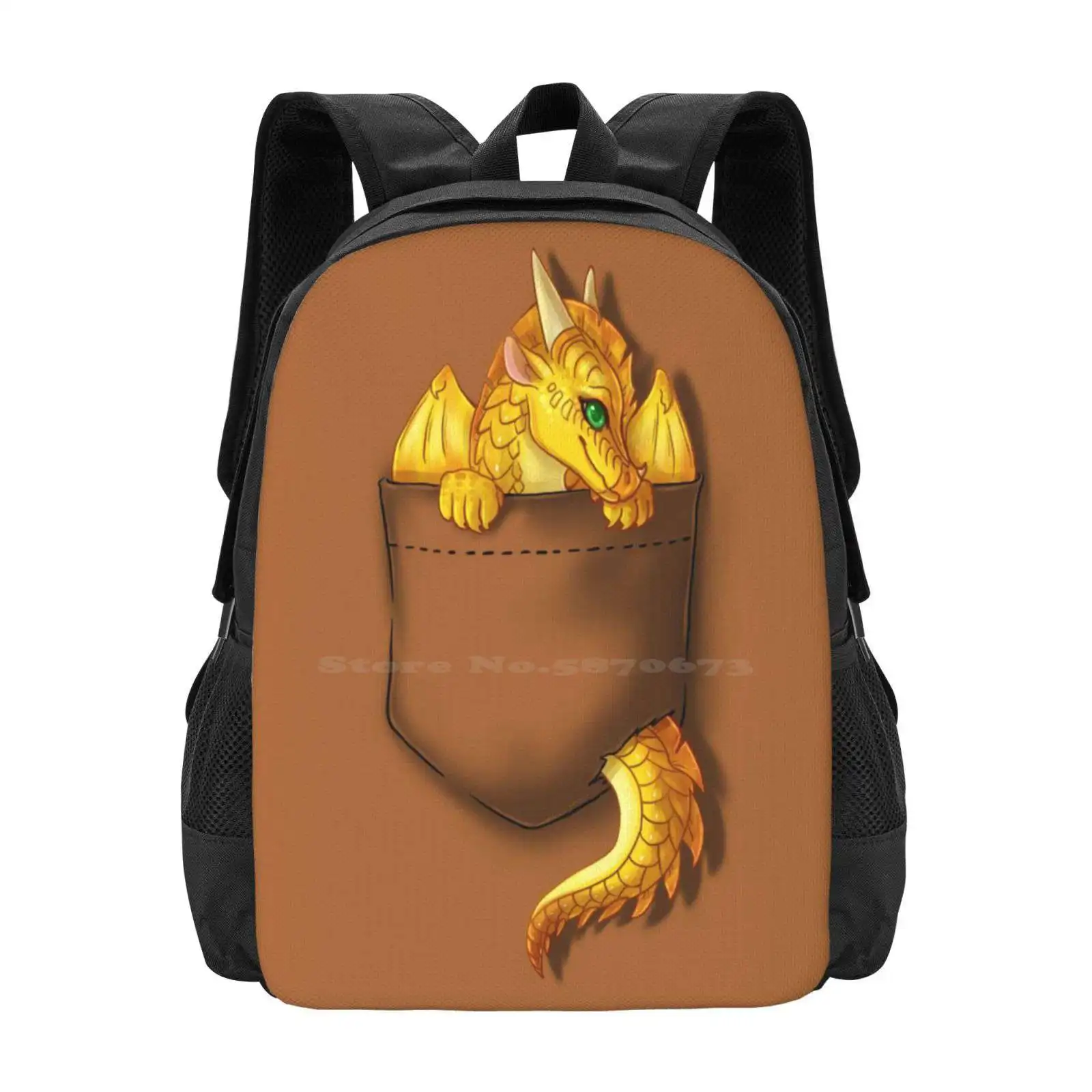 

Wings Of Fire-Pocket Sunny Dragon Pattern Design Bagpack School Bags Wingsoffire Dragon In Pocket Critter Creature Gold Dragon