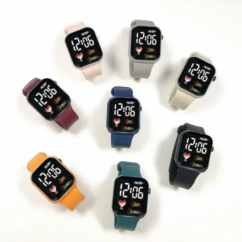 Montre électronique étanche à écran LED pour étudiants, montres carrées arc-en-ciel, montre numérique pour sports de plein air