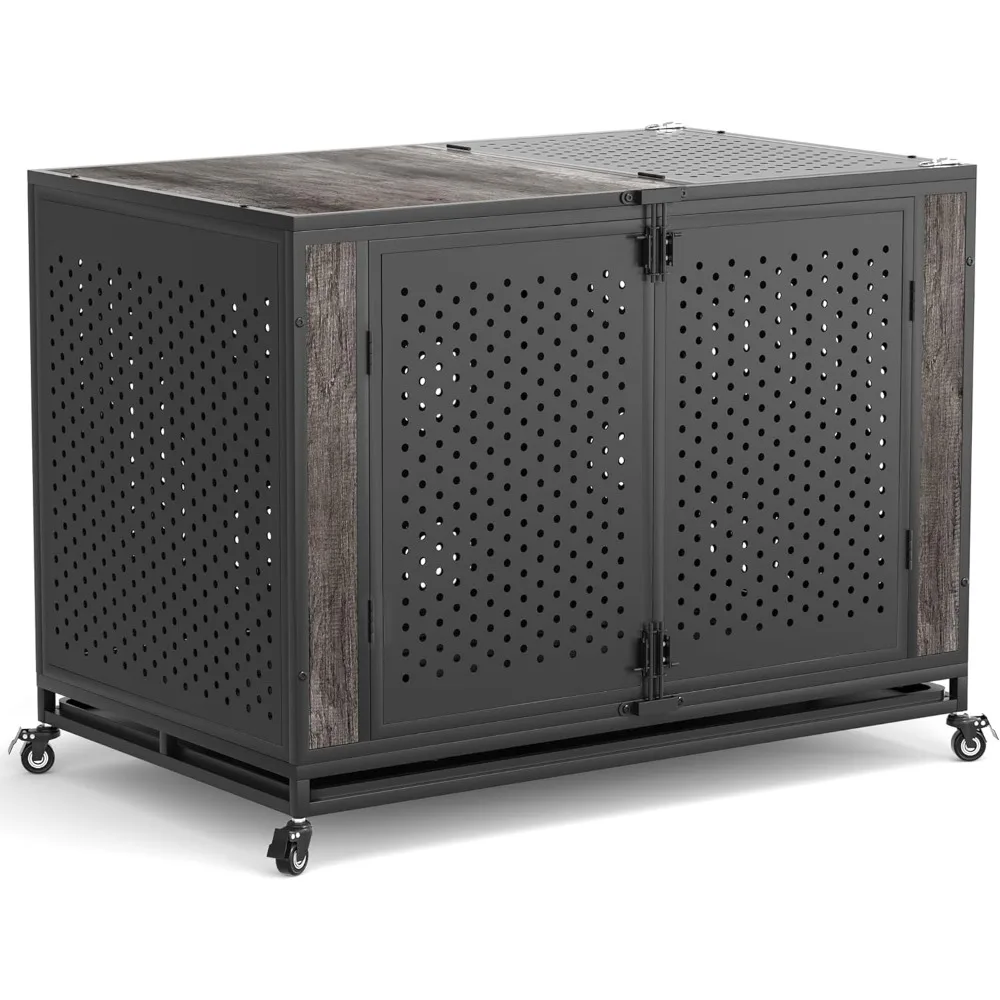 

Heavy Duty Dog Crate Furniture for Extra Large Dogs, Enclosed Design with 0.5 inch Holes, Indestructible Metal Kennel