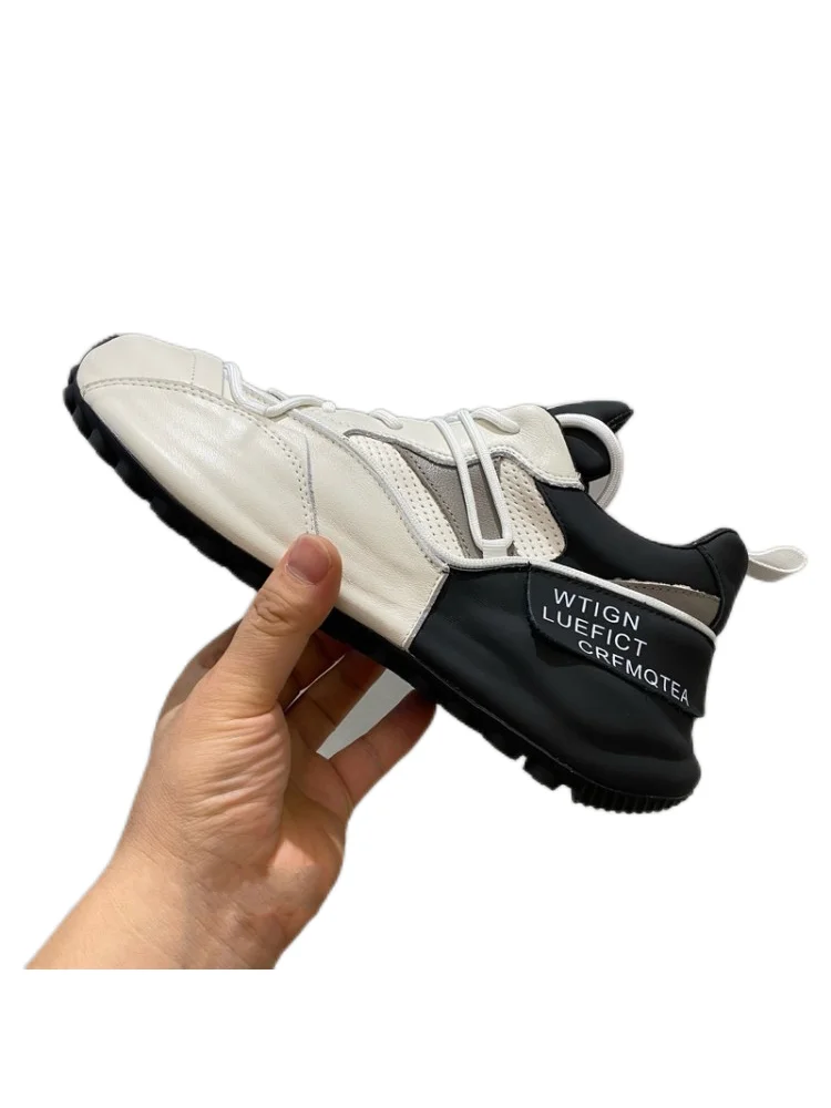 Fashion Men Colors Mixed Genuine Leather Sneakers Athlete Trainers Lace Up Thick Platform Shoe High Street Casual Driving Shoes