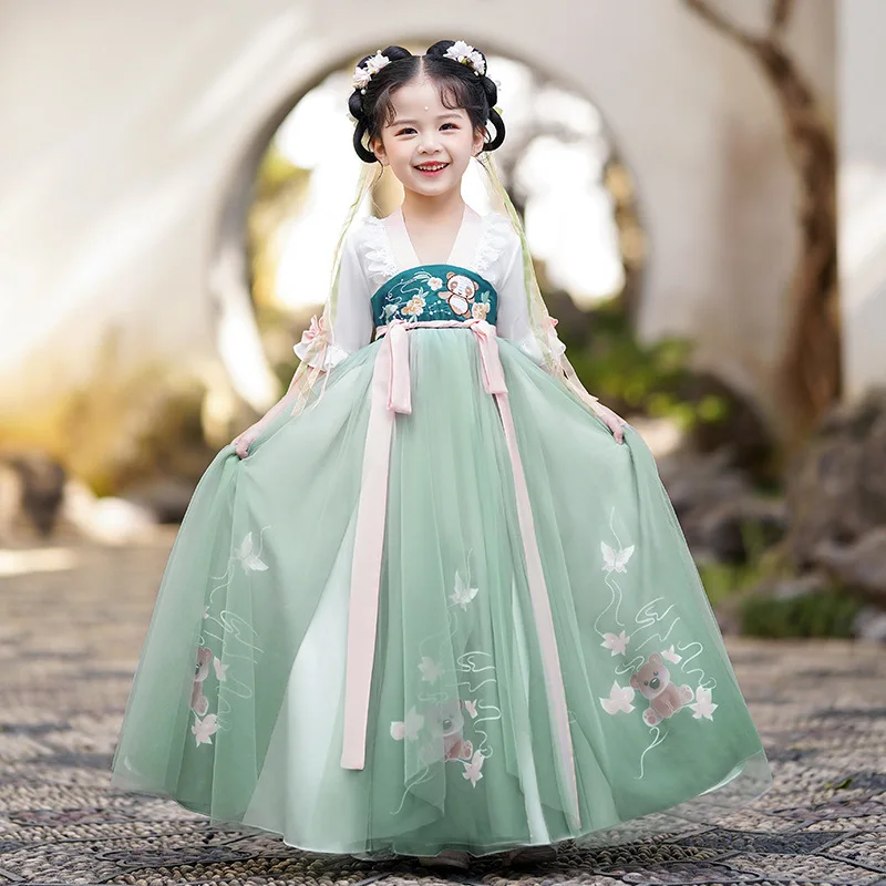 Chinese Traditional Girls Embroider Hanfu Princess Dresses Set Kids Party Cosplay Clothing Folk Dance Dress Fairy Costume