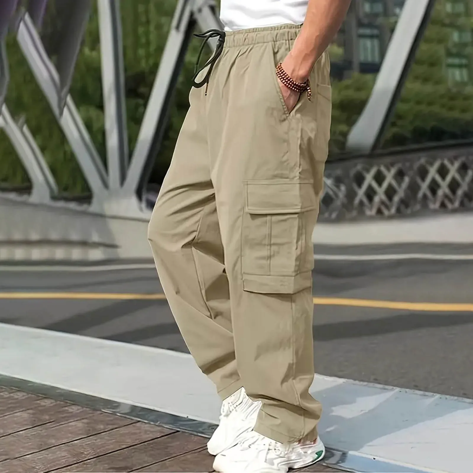 Autunno nuovi pantaloni da lavoro multitasche, pantaloni Cargo da uomo, pantaloni Casual da uomo multifunzionali a tubo dritto, pantaloni da uomo oversize