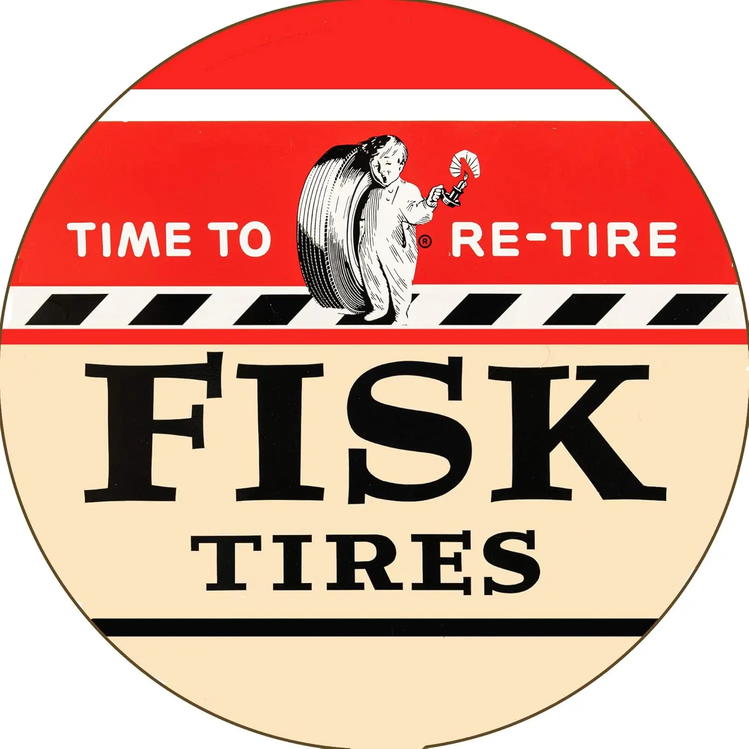 Vintage Gas Sign Reproduction Vintage Metal Signs Round Metal Tin Sign For Garage And Home 8 Inch Diameter – Fisk Tires Time To