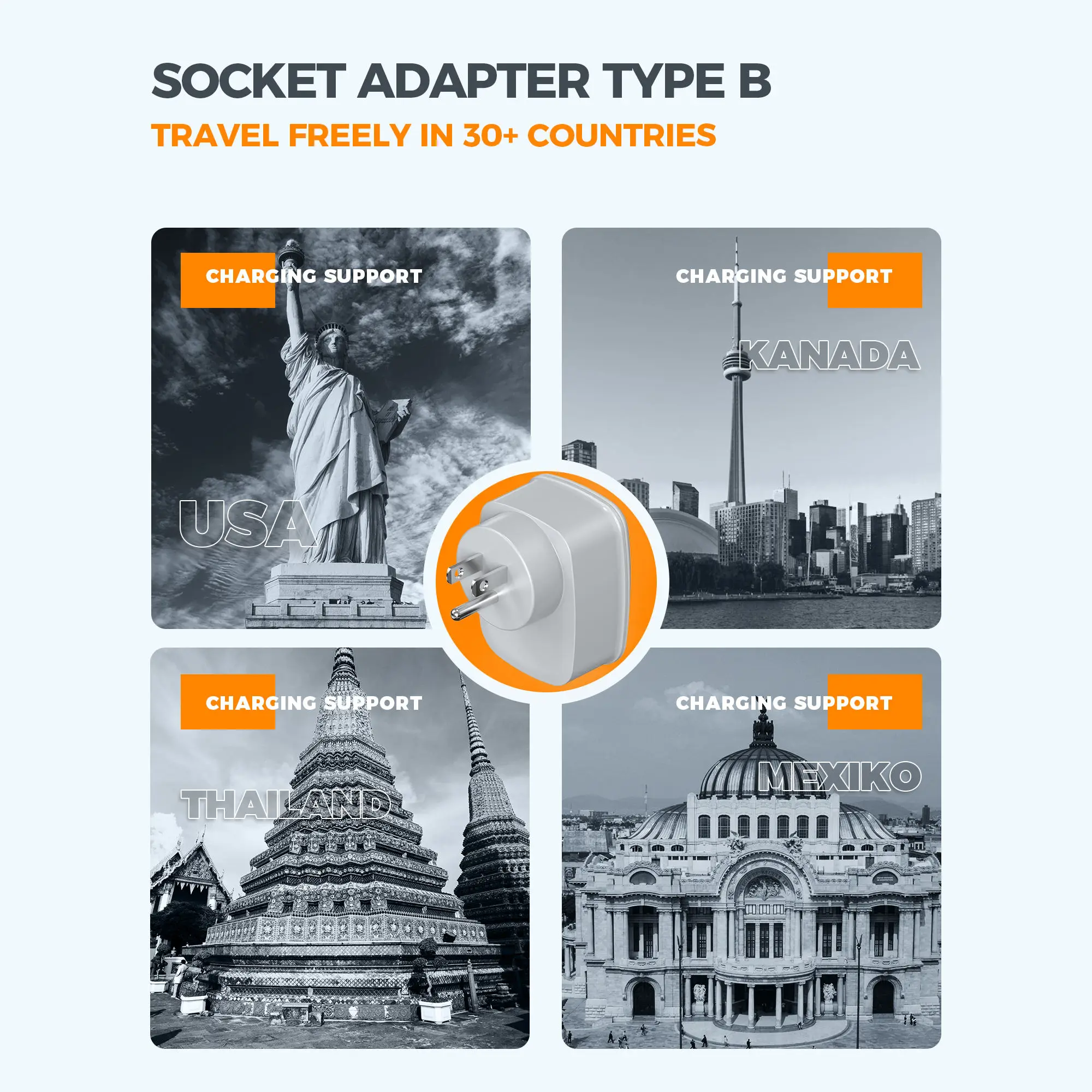 TESSAN Travel Adapter USA Adapter America Europe Plug with 2 USB 2.4A Socket Adapter Travel Plug Power Adapter for Canada Mexico